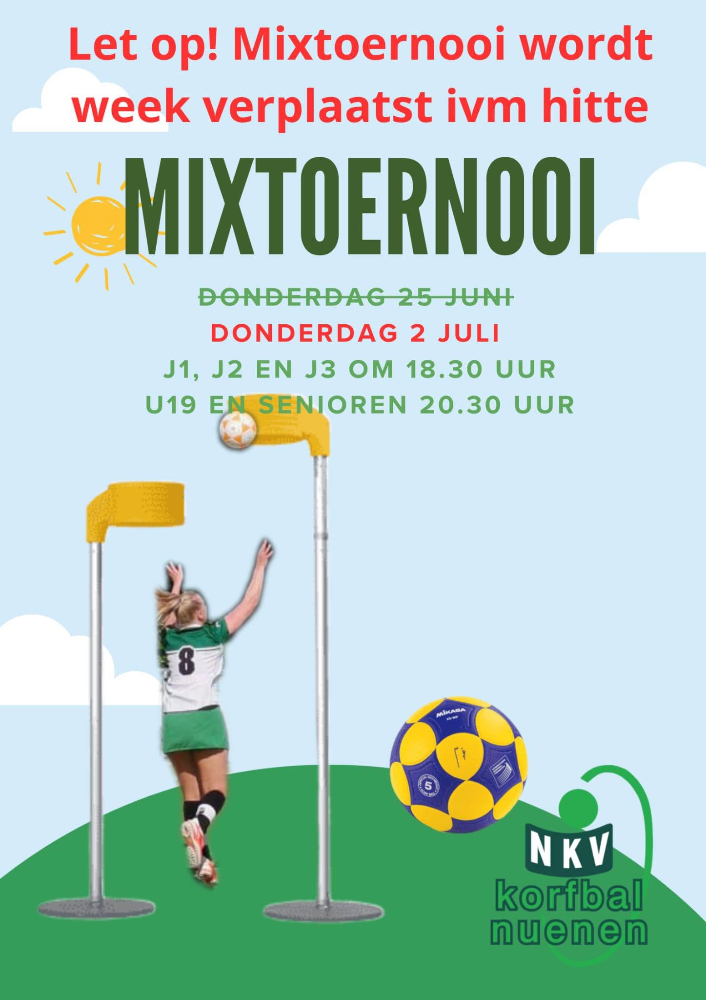 Mixtoernooi verplaatst naar 2 juli